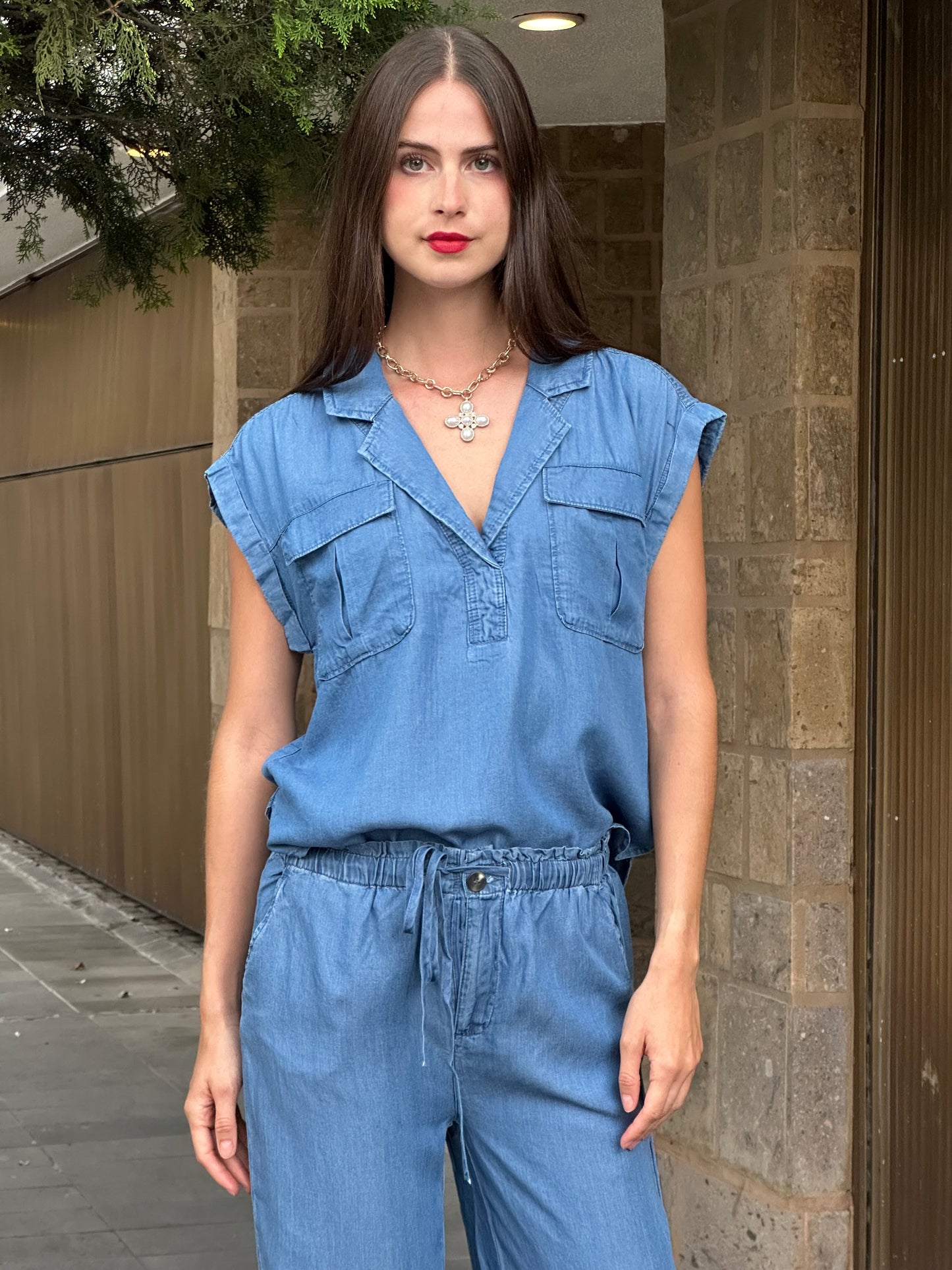 Blusa manga Corta Blue S