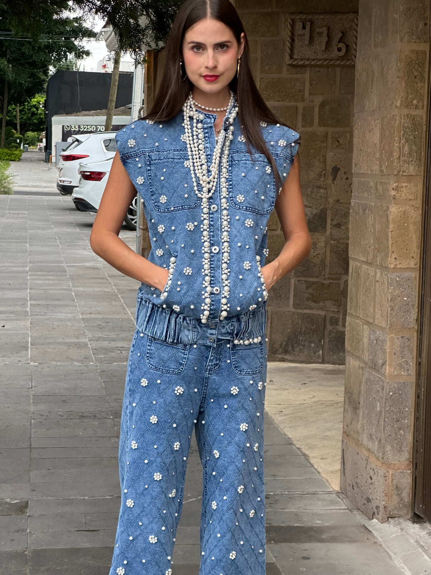 Chaleco De Mezclilla Con Perlas ZCMP5960