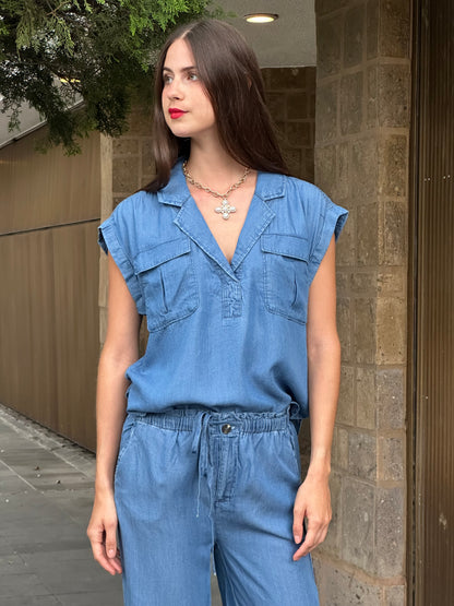 Blusa manga Corta Blue S