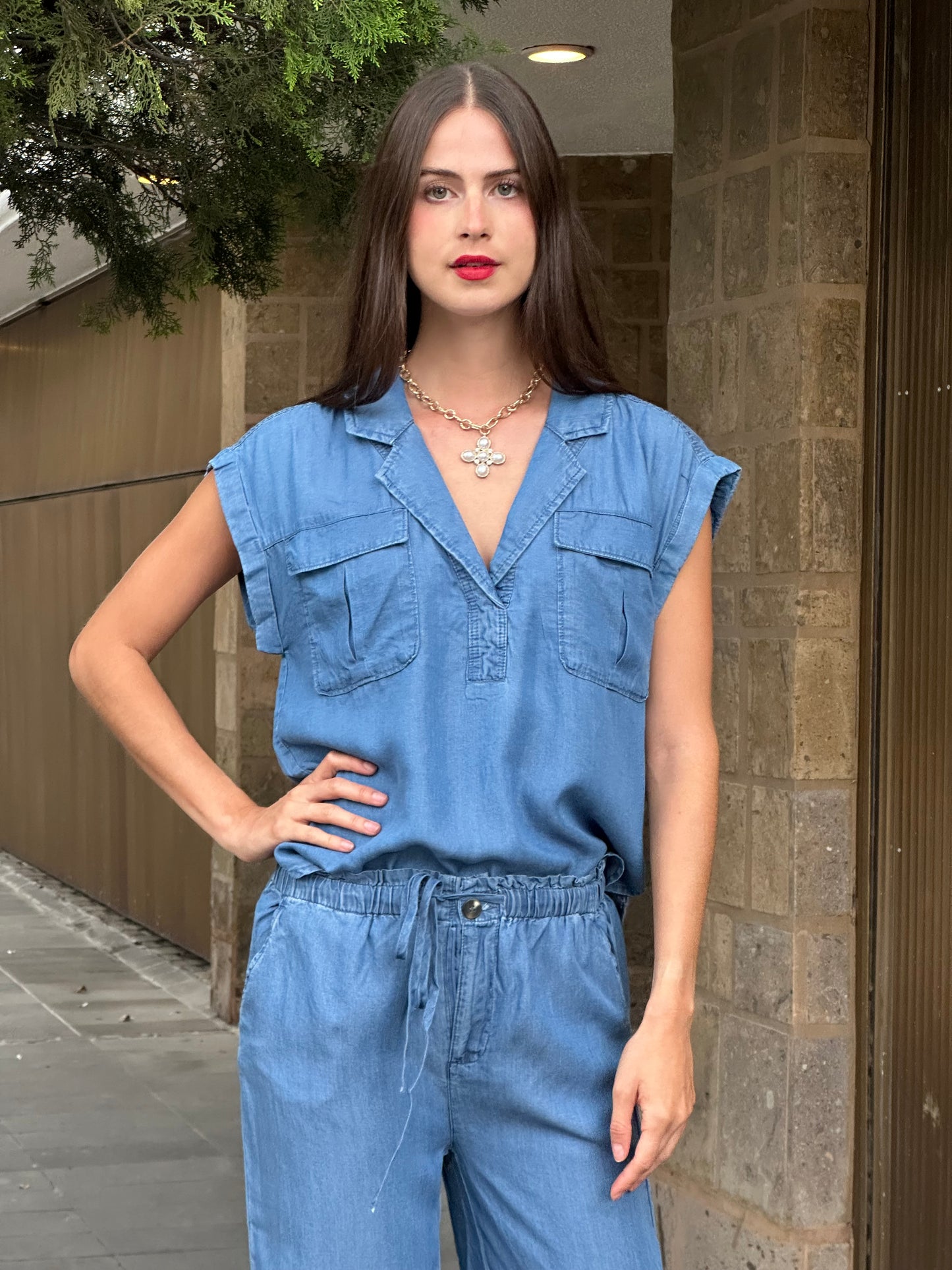 Blusa manga Corta Blue S