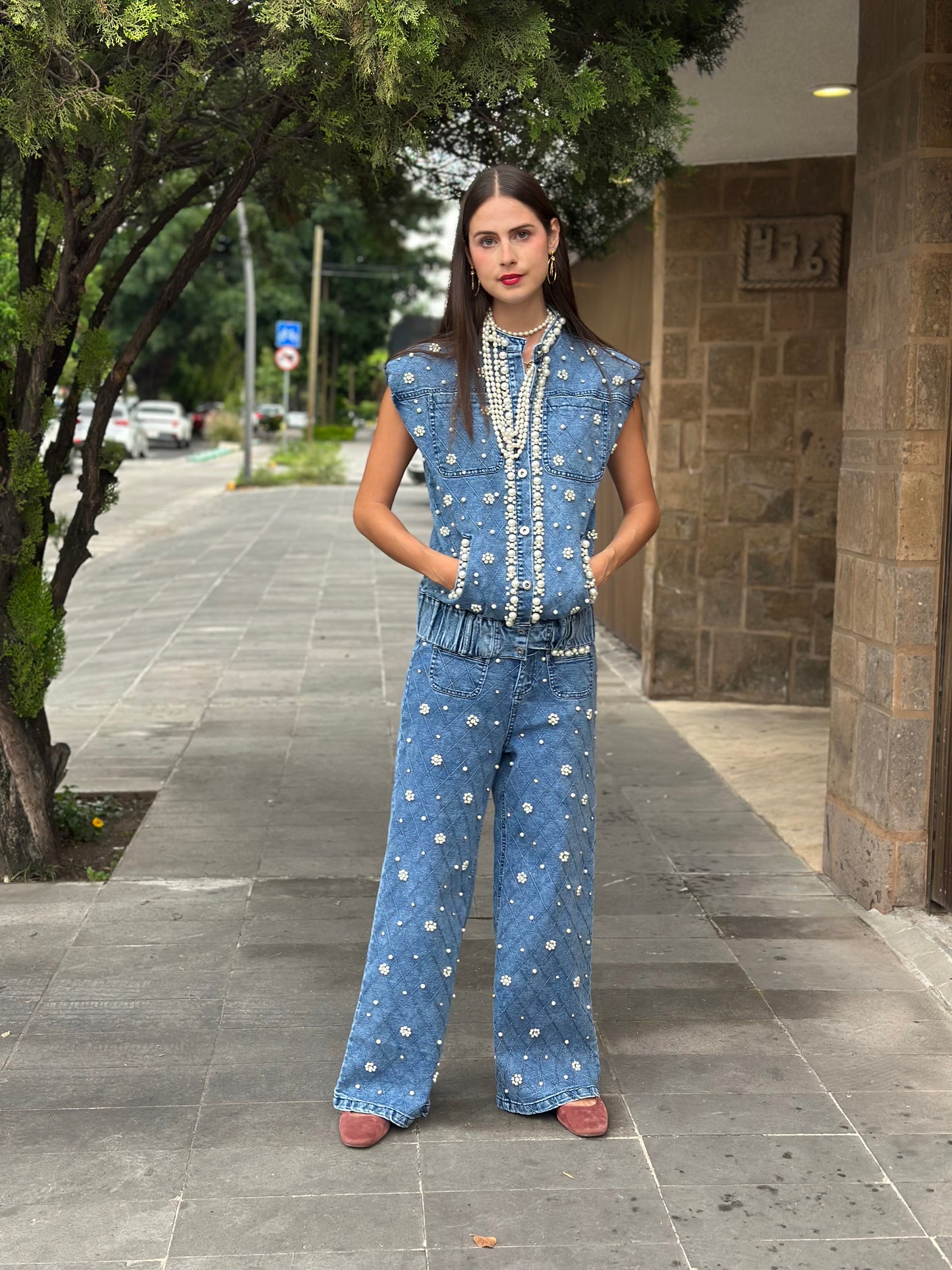 Chaleco De Mezclilla Con Perlas ZCMP5960