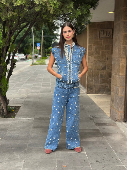 Chaleco De Mezclilla Con Perlas ZCMP5960