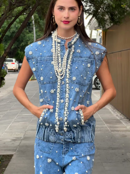 Chaleco De Mezclilla Con Perlas ZCMP5960